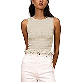 Women Shirred Tank Top Ruffle Sleeveless Tanks Frill Smocked Halter Cami Tops Summer Streetwear