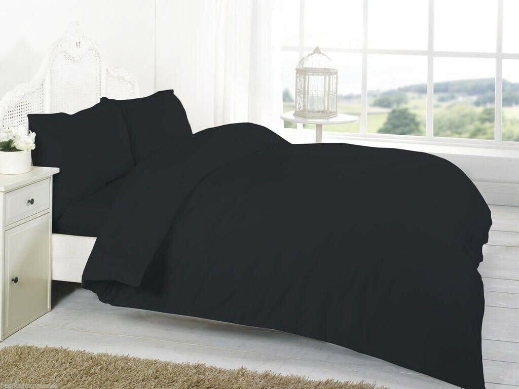 British Home Bedding - Plain Dyed Luxury Cotton Blend Percale Duvet Cover Set with 1 Pillowcases (Black, Single)