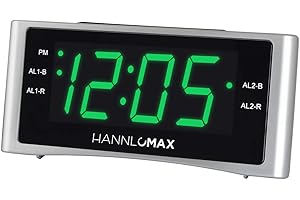 HANNLOMAX HX-148CR Alarm Clock Radio, PLL FM Radio, Dual Alarm, 1.4" Green LED Display, USB Port for 2.1A Charging.
