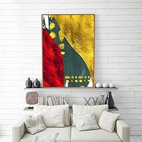 Framed Canvas Home Artwork Decoration Golden Abstract Style Canvas Wall Art for Living Room, Bedroom - 16x24 inches