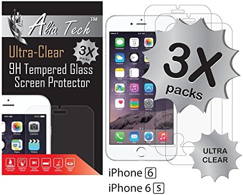 iPhone 6 Screen Protector, 3 pack Alia Tech™ iPhone 6 Screen Protector, Tempered Glass Screen Protector iPhone 6, 0.3 mm, 2.5D HD Clear Screen Protector, Best Screen Protection, For 6&amp;6s.