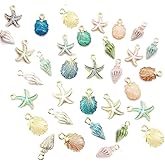 Cauaoa 13 Pcs Starfish Conch Sea Shell Pendants Mixed Random DIY Charms Sea Necklace Pendant for Women Jewelry Handmade Nautical Ocean Shell Enamel Craft Accessory and Creative Jewelry Making Charms