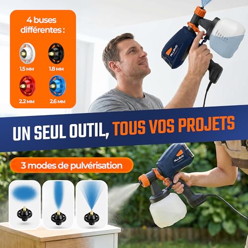 ALLEVO 800W Paint Sprayer – Electric Paint Sprayer 1300 ml, 4 Nozzles, Electric Sprayer, Hand Sprayer, Paint Sprayers, Accessories, Walls, Furniture, Ceiling