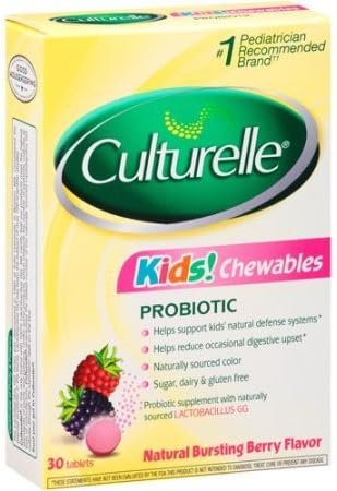 Culterelle Kids! Probiotic Chewables, Natural Bursting Berry Flavor, 30 Count Per Box (4 Pack)