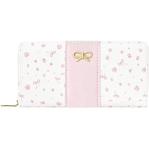 Modacarry Long Wallet Floral Coquette Bow Wallet for Women (PINK) | Clutch Wallet, Phone Holder, Coin Pocket, 12 Card Slots