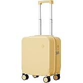 mixi 14 Inch Underseat Luggage Carry on Suitcase Free Boarding Personal Item Suitcases with Spinner Wheels Hardshell Lightweight PC for Short Travel, Lark Yellow