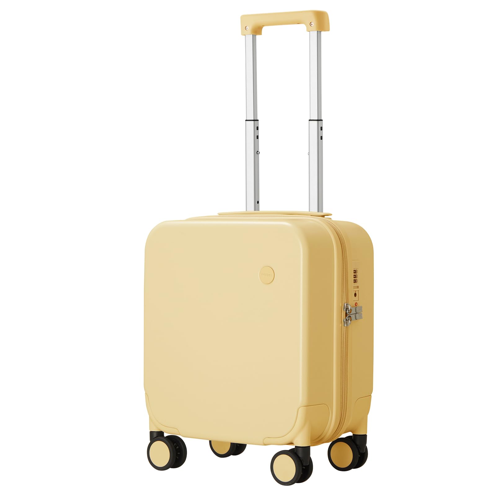 mixi 14 Inch Underseat Luggage Carry on Suitcase Free Boarding Personal Item Suitcases with Spinner Wheels Hardshell Lightweight PC for Short Travel, Lark Yellow