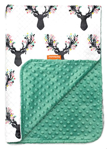 Dear Baby Gear Deluxe Baby Blankets, Custom Minky Print Antler Flowers Antler Flowers, Mint Minky Dot