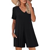 Btaiuo Women's Summer Short Sleeve V Neck Short Jumpsuit Loose Casual Romper with Pockets