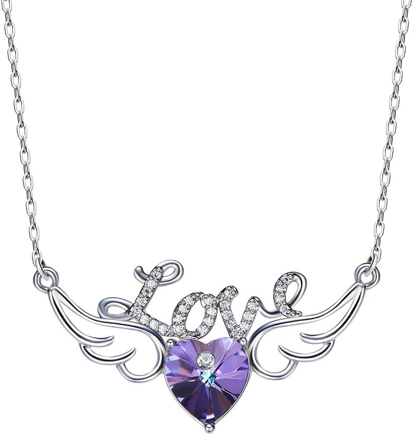 Crystals from Swarovski Silver Plated Angel's Love Design from Paris Pendant Necklace with Chain for Women and Girls