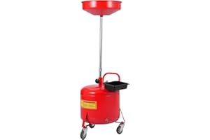 8 Gallon Waste Oil Drain Tank – 15" Funnel, 28-62" Adjustable Height, Wheels, Red