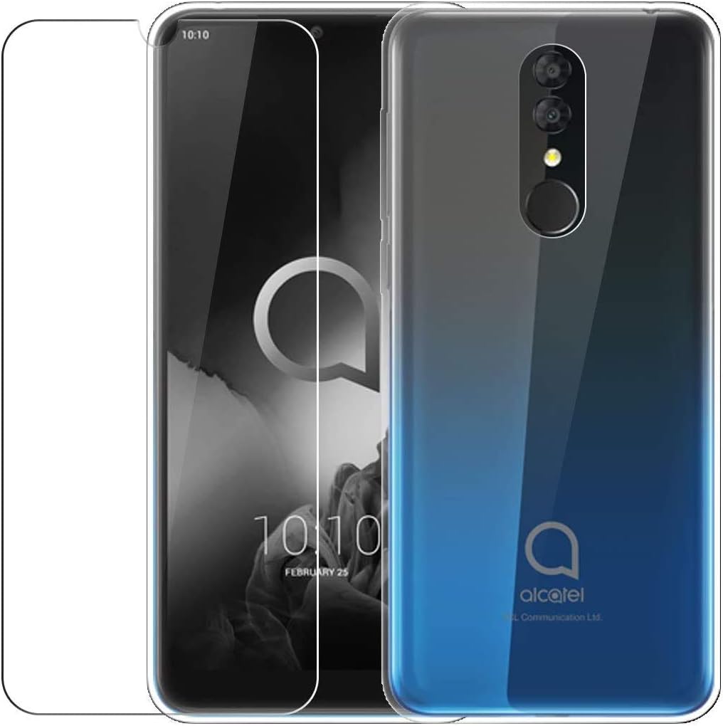 Compatible for ALCATEL 3 (2019)/ 3L (2019)/ 5034D / 5053Y, 5053D 5053K Soft Silicone Gel Case Soft TPU Soft Slim Case + Tempered Glass Screen Protector Anti-Scratch Shockproof 9H (Transparent)