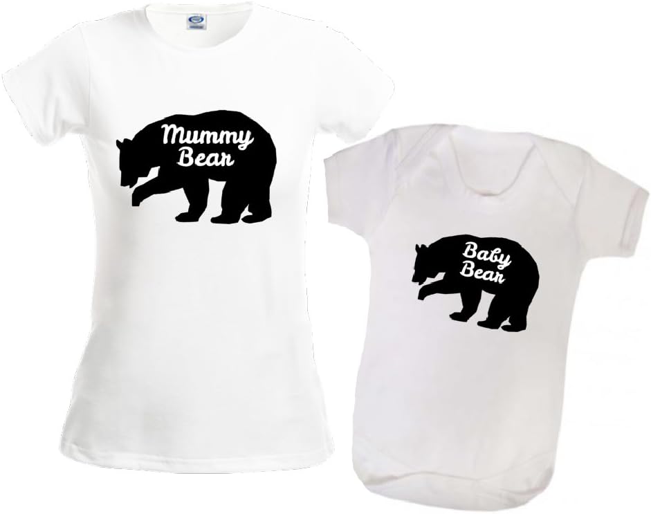 Customised Mother's Day Mother and Son/Daughter Matching t-Shirt and Baby Vest Set - Mummy Bear and Baby Bear - Cute