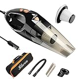 Car Vacuum Cleaner with LED Light, Hikeren DC 12-Volt 106W 4300-4500PA Suction Wet&Dry Handheld Auto Vacuum Cleaner,16.4FT(5M)Power Cord , 2 HEPA Filters, One Carry Bag (Black)Upgraded Version