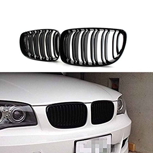 1 Pair Front Grille for BMW E81 E87 120d 120i 130i 2008-2011 Gloss Black Bumper Grill Replacement Front Kidney Grille