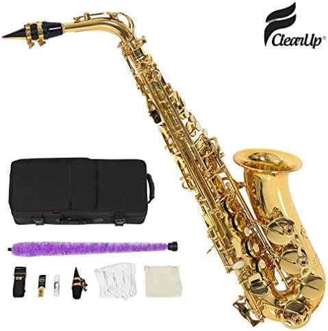 FClearup New Professional Eb Alto Sax Saxophone Paint Gold with Case and Accessories WP 1 SET