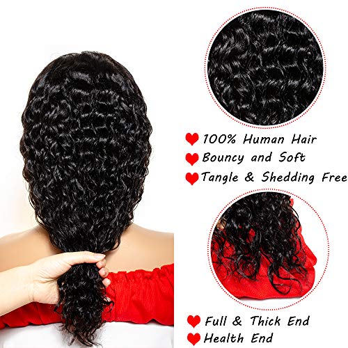 YULING-Water-Wave-Lace-Front-Wigs-Human-Hair-Curly-Wigs-for-Black-Women-Glueless-Brazilian-Wet-and-Wavy-Lace-Frontal-Wig-with-Baby-Hair-Pre-Plucked-Real-Hair-Natural-Black-Color-18inch