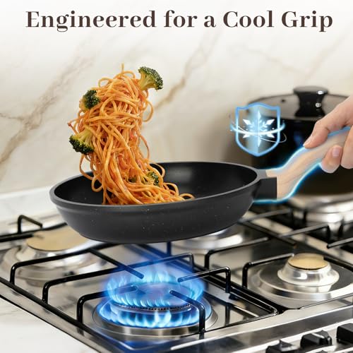 Colourcoco Pots and Pans Sets - 21 Pieces Non Stick Granite Coating Pans with Handles & Lids, Induction-Compatible Cooking Set with Utensils, Pads and Stockpot, Oven Safe