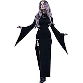 Ypser Halloween Costume Pretty Witch Side Slit Dress Trumpet Sleeve Gothic Moon Vampire Bodycon Dress