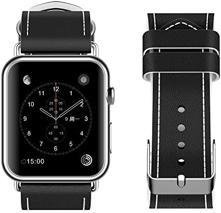 Apple Watch Band, KCOYO Jiangxi series 3 Leather Wrist Strap Replacement With Classic Stainless Steel Buckle Clasp For iWatch Series 1 Series 2 Series 3 Both 42mm And 38mm (42mm black+white)