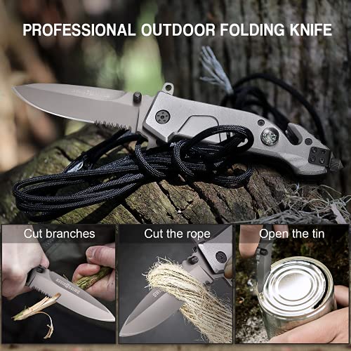 ITOKEY Folding Pocket Knife with Window Glass Breaker, Rope/ Seatbelt