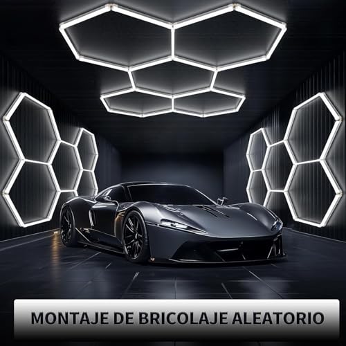 Luz LED Hexagonal para Cochera, 6500 K, 26800 Lúmenes 5 Cuadrículas Luces Hexagonales Lámpara para Cochera, Sótano, Sala de Juegos, Almacén, Gimnasio