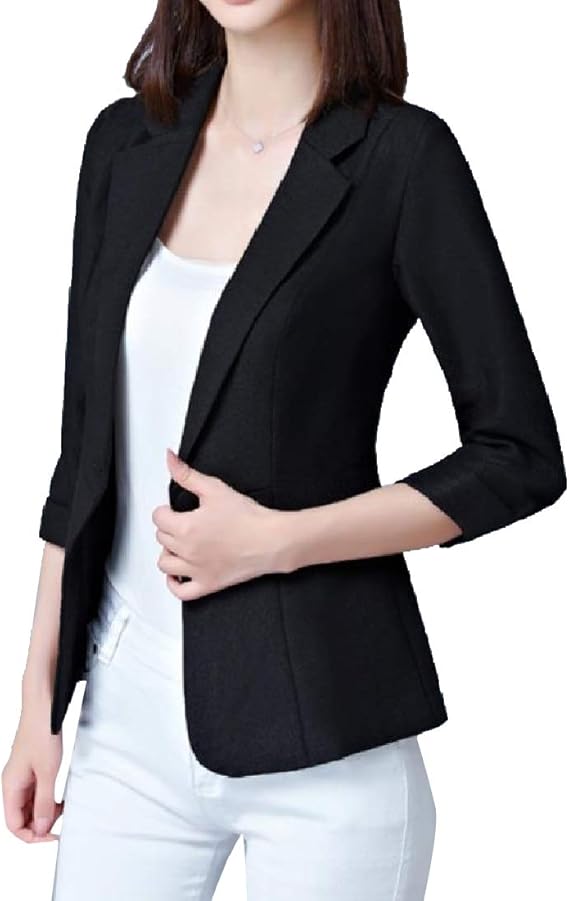 Romancly レディース3分の4長さロールカフスリムプラスサイズクラシックブレザートップ Black 2xl コート ジャケット 通販 Amazon