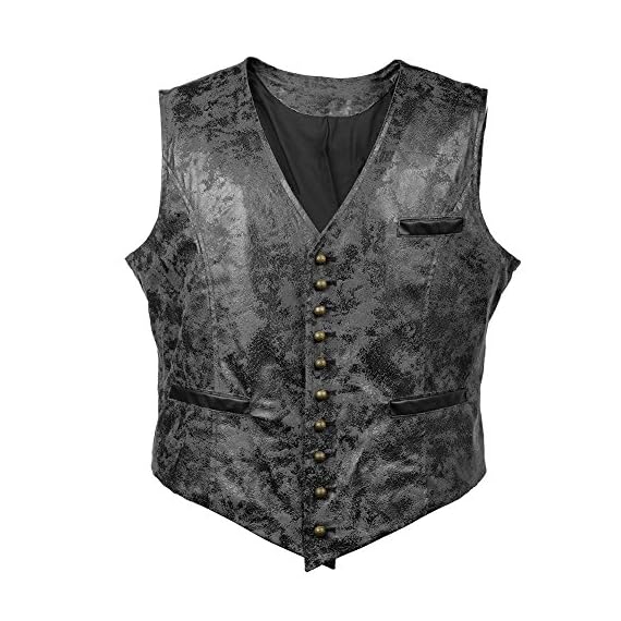 Mens-Real-Brown-PU-Faux-Leather-Heavy-Duty-Steampunk-Gothic-Style-Vest-Waistcoat-XXL-Black