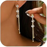 Gold Dangle Drop Earrings for Women Long Dangle Earrings Dainty Cubic Zirconia Tassel Drop Earrings Trendy Wedding Jewelry for Women