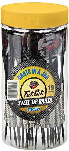 Fat Cat Darts in a Jar: Steel Tip Darts with Storage/Travel Container, 19 Grams (Pack of 21)