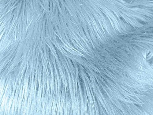 Solid Shaggy Faux/Fake Fur Fabric-Baby Blue-Long Pile 60
