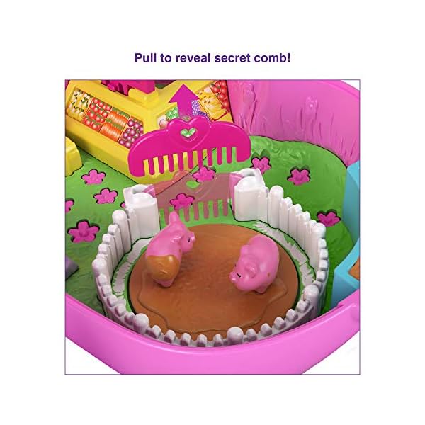 Polly-Pocket-ON-THE-FARM-Piggy-Compact Polly Pocket GTN16 On the Farm Piggy Compact, Farm Theme, 2 Animal Figures (1 Alpaca with Hair), Great Gift for Ages 4…
