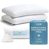 Coop Home Goods Essence Cooling Down Alternative Pillows Set of 2, King Size Adjustable Cooling Pillow for Hot Sleepers, Luxury Cool-to-the-Touch Hotel Pillows for Stomach, Back, or Side Sleepers