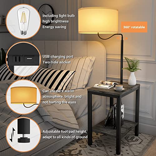 LityMax Floor Lamp with Table, Side Table with Lamp Attached, USB