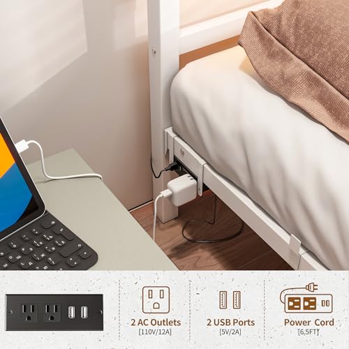 Maliacife Full Bed Frame with Headboard and Footboard,Metal Platform Double Bed Frame with Charging Station and LED, Steel Slats Mattress Foundation, No Box Spring Needed,Noise Free,White