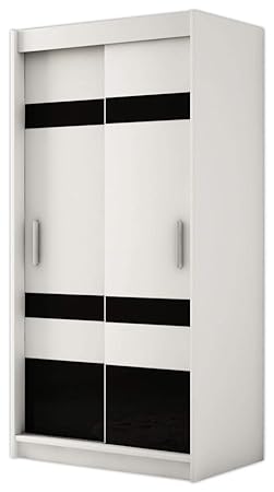Kryspol Schwebetürenschrank Renato 2 100 Kleiderschrank mit Lacobel, Kleiderstange und Einlegeboden Schlafzimmer- Wohnzimmers
