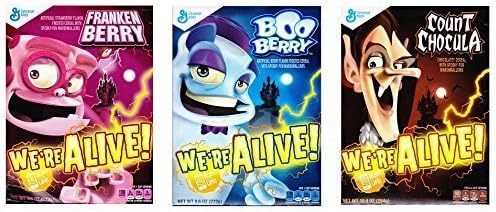 Count Chocula, Boo Berry, Franken Berry, 2015 We're Alive Monster cereal bundle by Monster Cereals