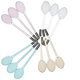 AKOAK 12 Pack Cute Tennis Racket Shape Writing or Decoration Gel Ink Pen for Home Office School Student,Black - 0.38 mm Tip,4 Colors Casing