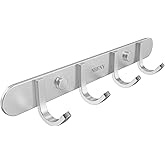 NHENY Coat Hook Wall Mount Towel Hook Rack with 4 Hooks 11-inch Hanger for Hanging Clothes, Bags, Keys, Easy to Install Rail for Bedroom, Bathroom, Entryway, Door, 304 Stainless Steel Brushed Nickel