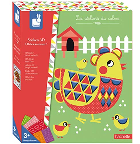 Janod Crafts – No Mess No Glue Foam My First 3D Animal Sticker Mosaic Picture Kit – Creative, Imaginative, Inventive, and Developmental Play - STEAM Approach to Learning – Ages 3-8+