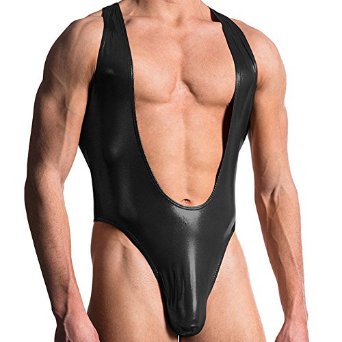 LAFIZZLE Men's Latex Zip Detail Bodysuit PVC Kinky Wetlook Clubwear Catsuit