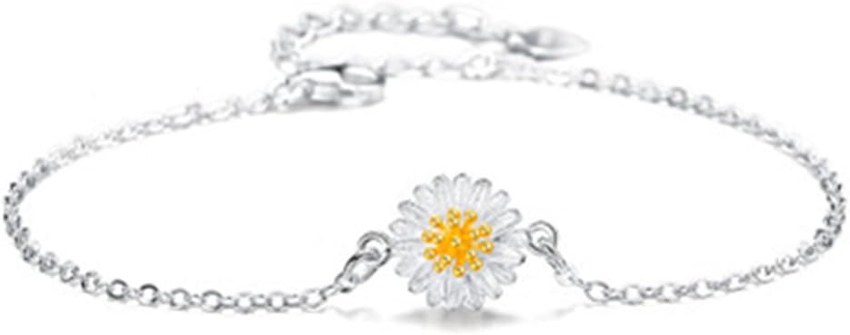BulingVV S925 Silver Plated Gold Daisy Sunflower Women Adjustable Ankle Bracelet,9.8'' Lobster Clasp