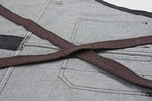 Cross-Back Apron - Ash Black Denim - Split-Leg - Brown Leather