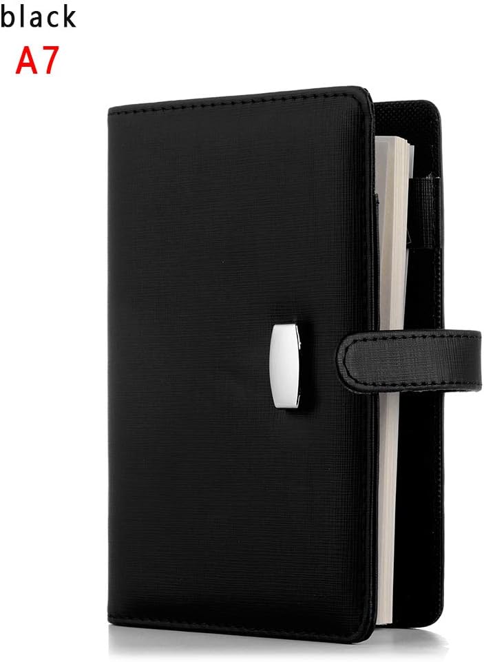 A6/A7 Leather Notebook, Refillable Journal, Leather Binder Diary, 6 Ring Fashion Writing Notebook, 190 Lined Beige Pages(A7,Black)