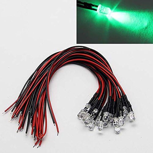 LAOMAO1 Pack (20 Bulbs) 3mm 12V DC Green LED Pre-Wired Round Top Bulb Lamp For DIY Car Boat Toys Parties (3mm, Green)