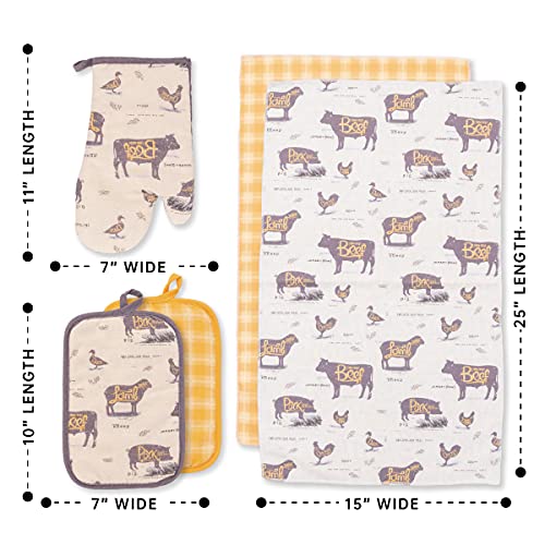 6 Pack Kitchen Set 2 Oven Mitts and 2 Rectangular Pot holders of