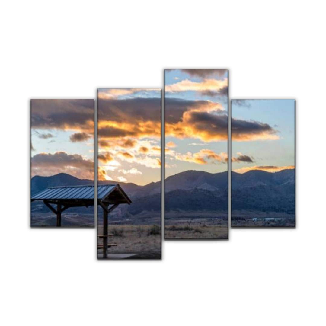 Sudoiseau Wall Art Painting Sunset Park a Winter Sunset View of a City Park at Foothill of Front Pictures Canvas Prints Poster Oil Paintings Landscape Paint Modern Home Decor Artwork Gift, 4 Panels