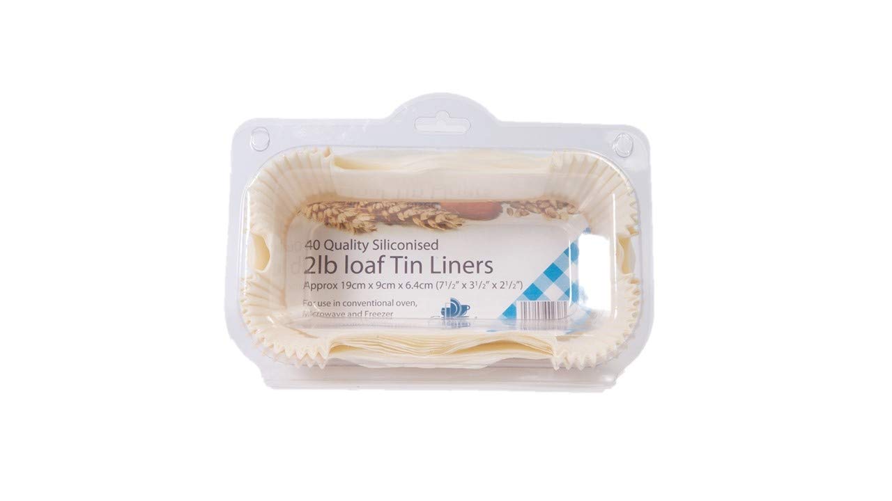 Essential Housewares FP2LOAF Pack of 40 Greasproof 2lb Loaf Tin Liners, Silicon, White