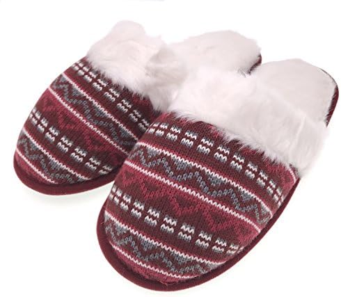 MOGGEI Women House Slippers Christmas Cotton Winter Warm Indoor Home Slippers (L(US Women Shoes 7-9), Red)