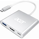 Acer USB C to HDMI Adapter, 4K USB C Hub with 100W PD, USBA 3.0 Port, HDMI to USBC Multiport Digital AV Converter for MacBook Pro/Air, iPad, Tablets, TV, Monitor and More (Silver)